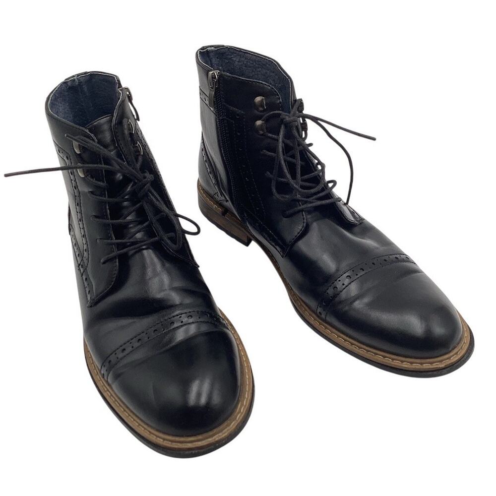 Bruno Marc Men's Ankle Boots Black‎ Cap Toe Lace Up Side Zip Size 10.5